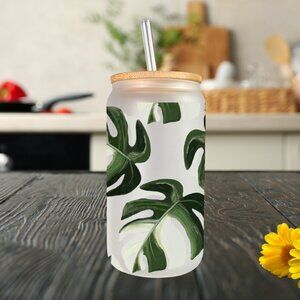 Monstera 16-Ounce Glass Cup